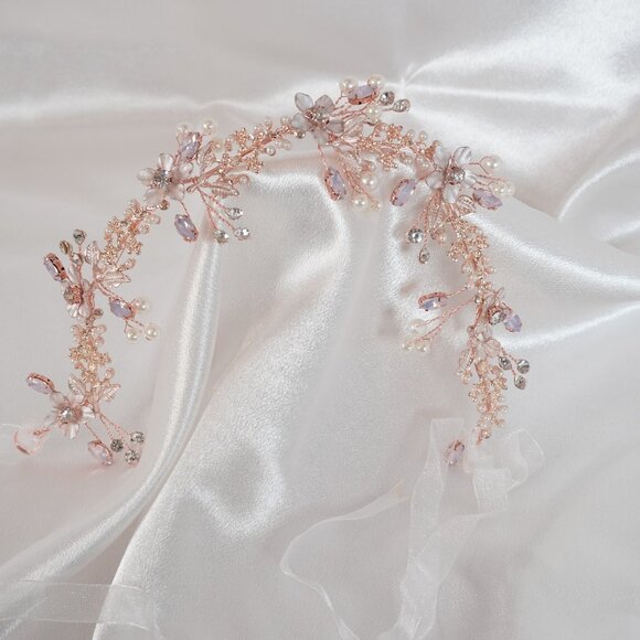 Wedding Bridal Pearl Headband, Flower Girl Pearl Hair Vine Princess